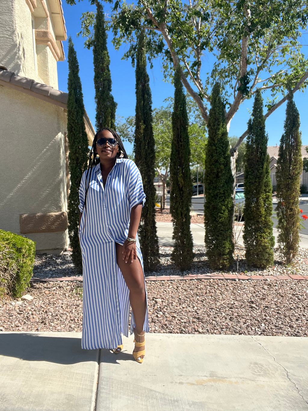 Straight to It| Button up Dress (Blue)